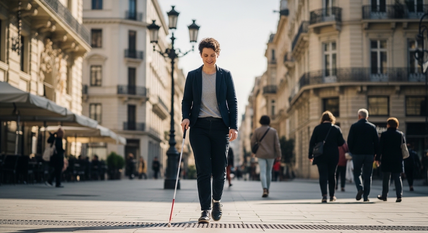 come vivere con una disabilità visiva utilizzando il bastone bianco per la mobilità